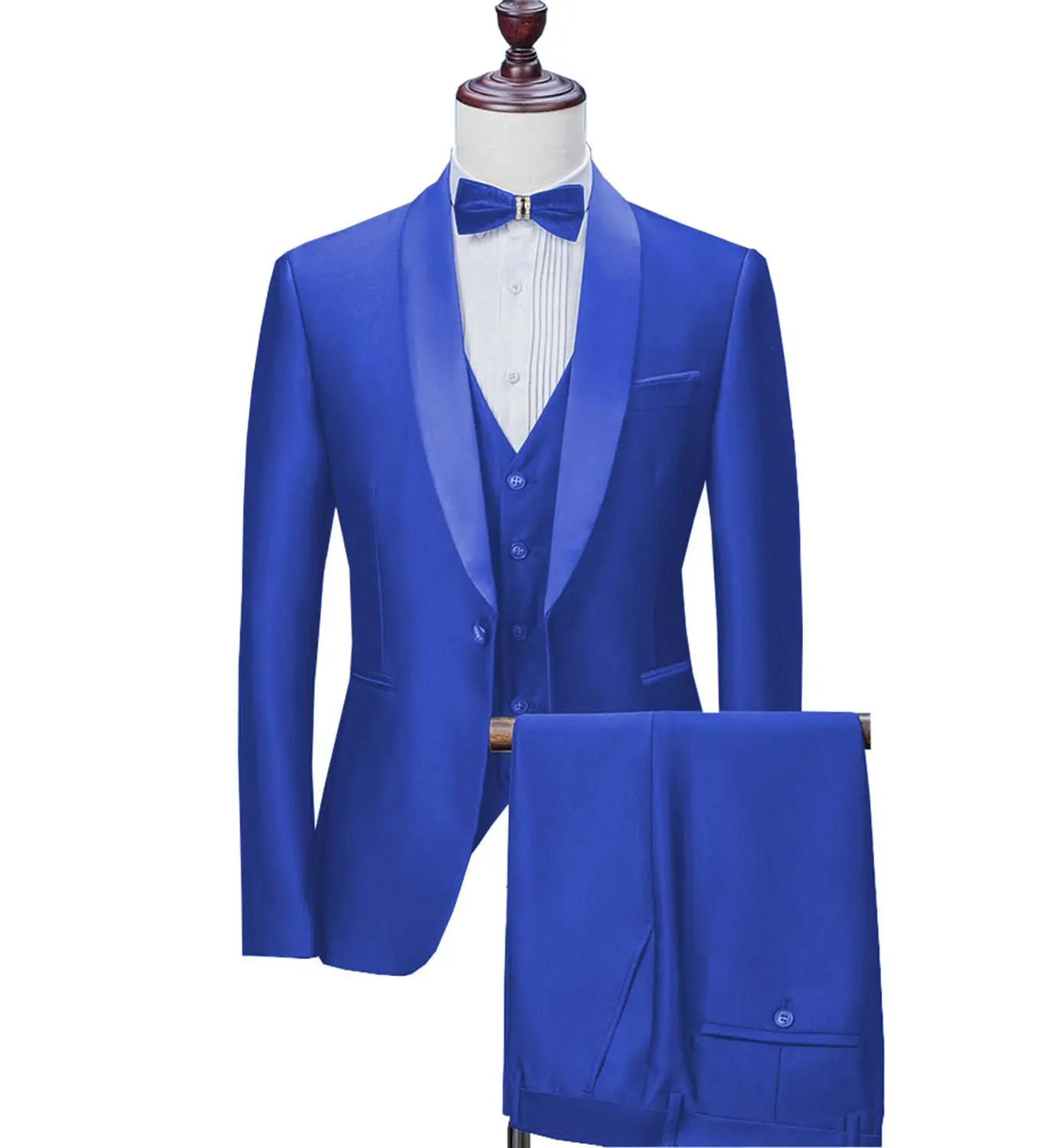 royal blue Мужские костюмы, свадебные костюмы для мужчин, воротник-шаль, 3 штуки, приталенный синий костюм, мужской смокинг, пиджак для свадьбы(Блейзер+ брюки+ жилет - Цвет: royal blue