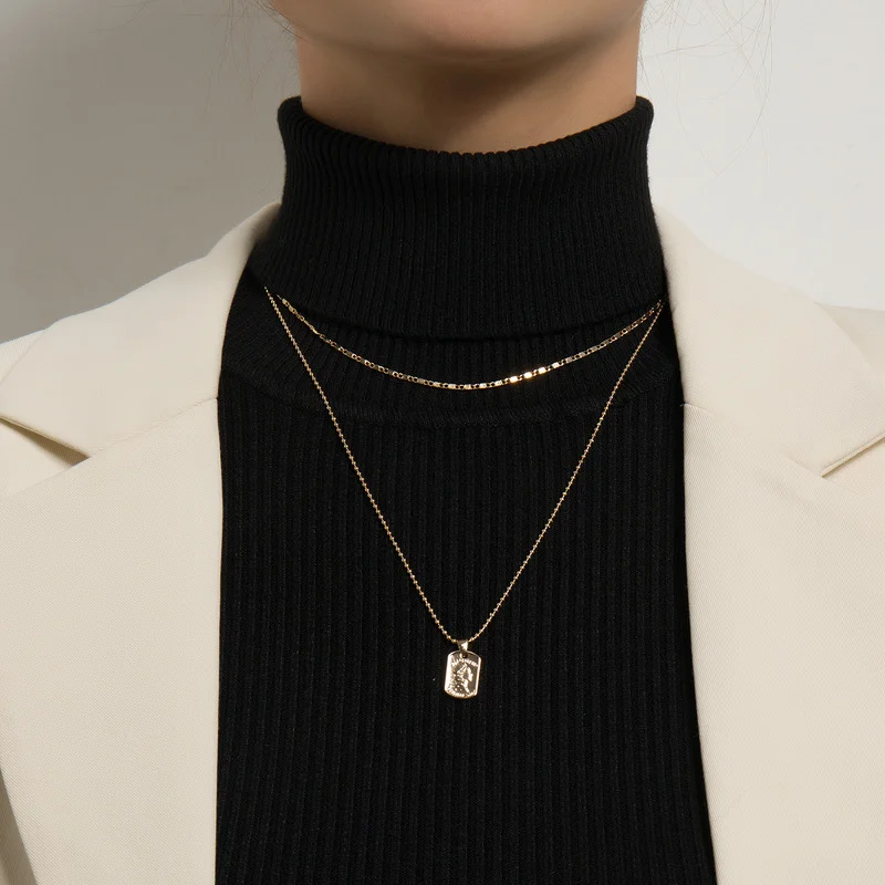 

Vintage Boho Multilayer Choker Square Pendant Chain Gold Silver Color Necklace for Women Fashion Jewelry Gift