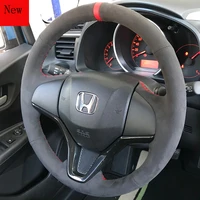 hand stitched black suede car steering wheel cover for honda inspire spirior accord civic crv fit car accessories