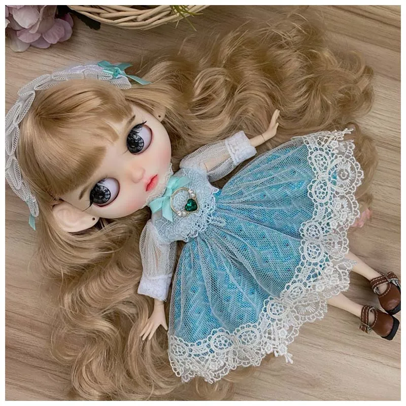 

Blyth doll clothes retro dress + hair band for Blyth small dress doll accessories doll clothes dress Lace Sweet Princess