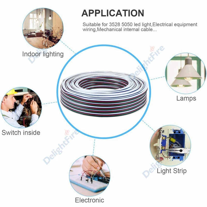 

5roll RGBW Electrical Cable 100m 22AWG 20AWG SM JST LED Connector Cable Tinned Copper 5 Pin Wires For RGBWW LED Strip Driver