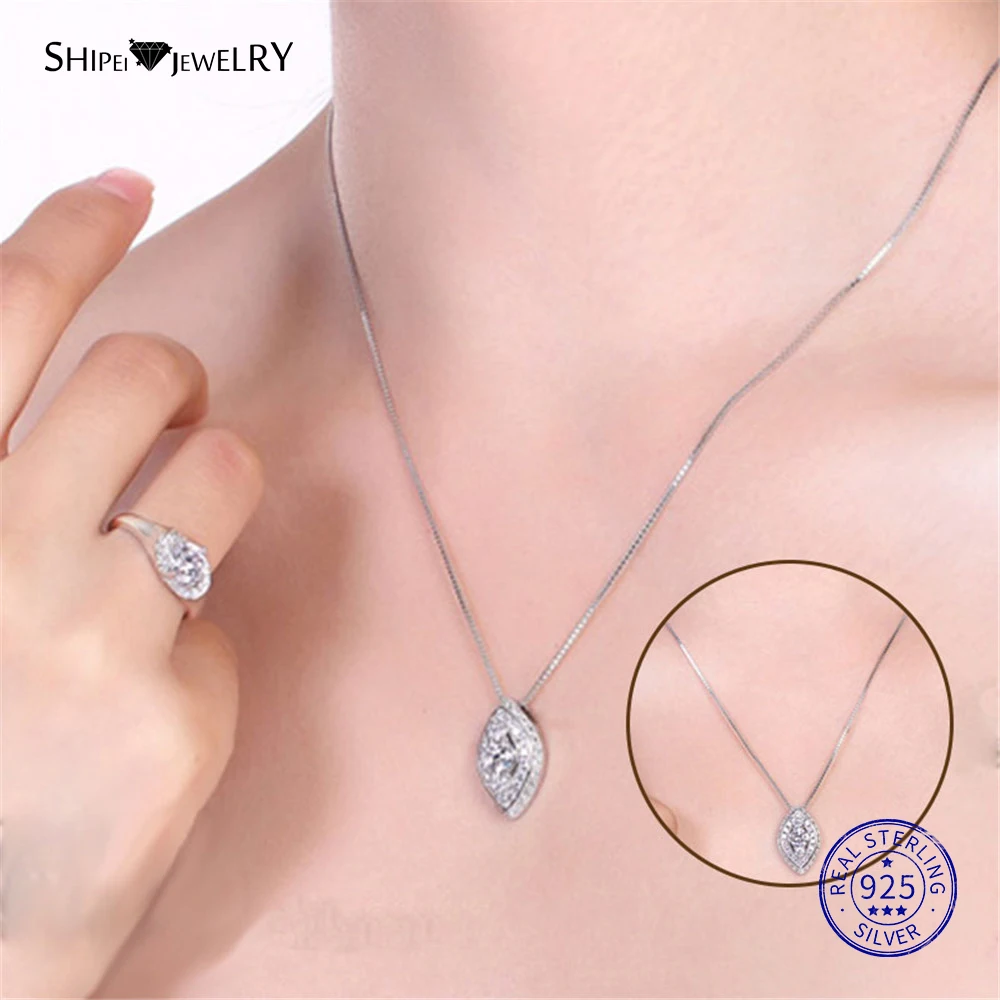 

Shipei 100% 925 Sterling Silver Fine Jewelry White Gold Marquise White Sapphire Pendant Necklace for Women Anniversary Gift