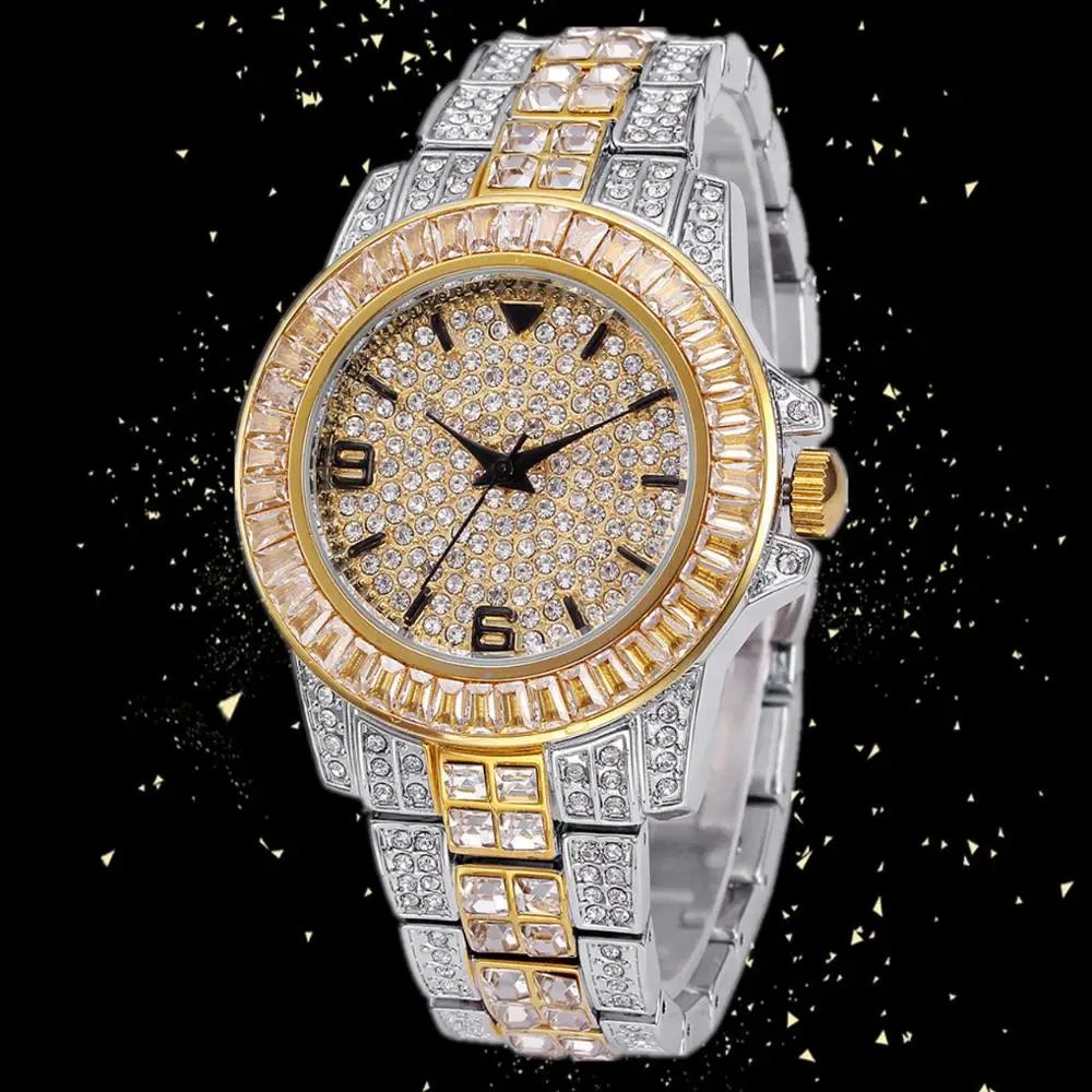 

Rose Gold Men's Quartz Watch Role Cold Men's Fashion Watch Hip Hop Glitter Full Diamond Clock Stainless Steel Reloj Hombre