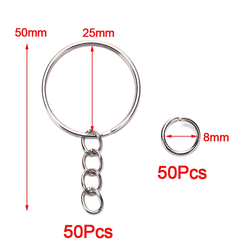 

50pcs/lot Dia 25mm Polished Keyring Keychain Split Ring With Short Chain Key Rings For Women Men DIY Key Chains Accessories