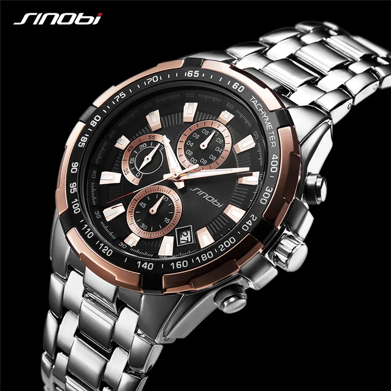 

SINOBI 99% Positive Feedback Mens Business Watches Stainless Steel Man Chraonograph Quartz Wristwatches Clock relogio masculino