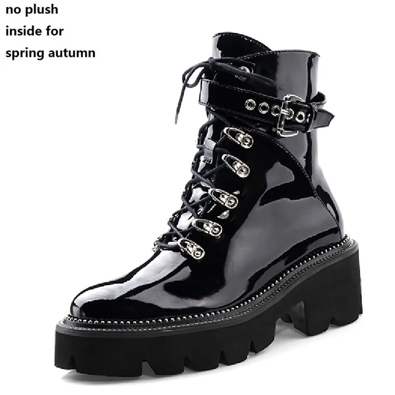 Spring Autumn Black Женские ботильоны в стиле панк с пряжкой в британском стиле размера плюс; сезон весна-осень; зимние женские короткие байкерские сапоги; 191106 - Цвет: Spring Autumn Black