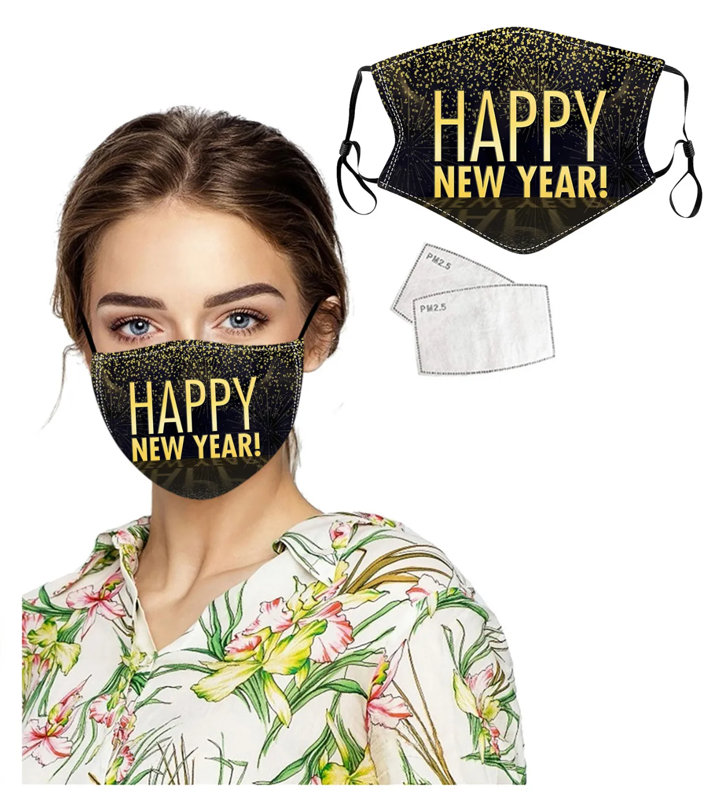 

5PCS 2021 New Year Printed Mouth Mask Mondkapjes Adult Washable Reusable Masks Mascarillas with 10 Filters Non-woven#3