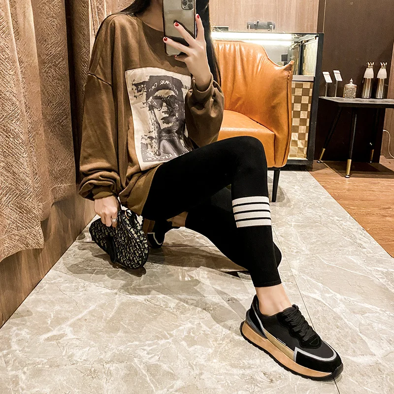 Женские кроссовки на платформе Fujin Разноцветные Повседневные из натуральной