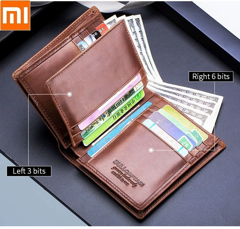 

Мужской короткий кошелек Xiaomi с защитой от кражи из натуральной кожи с несколькими отделениями для карт, толстый кошелек из воловьей кожи, ко...