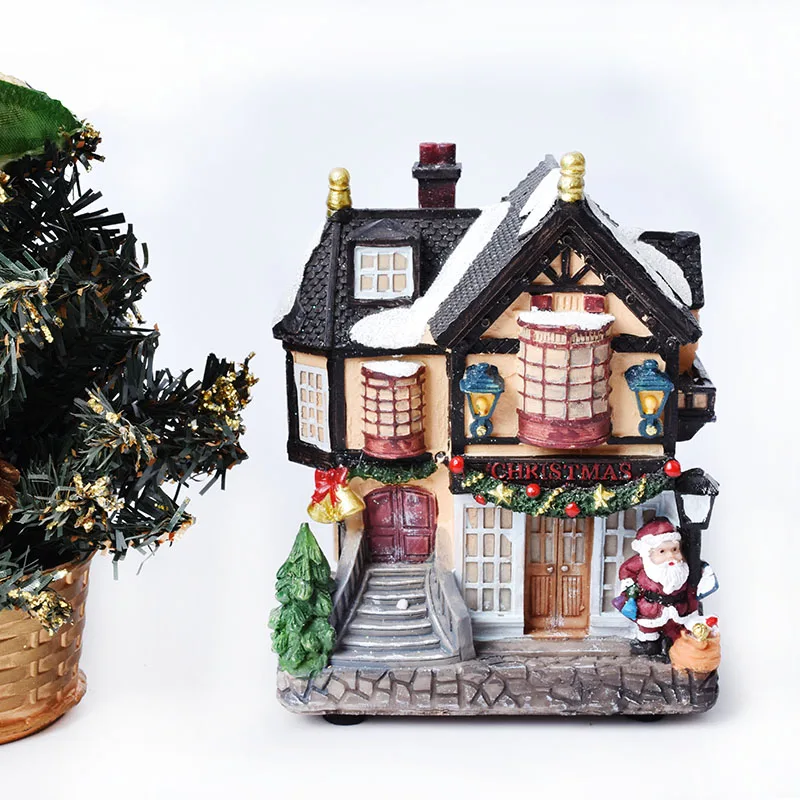 Рождественская сцена макет украшения маленький полимер светящийся дом церковь