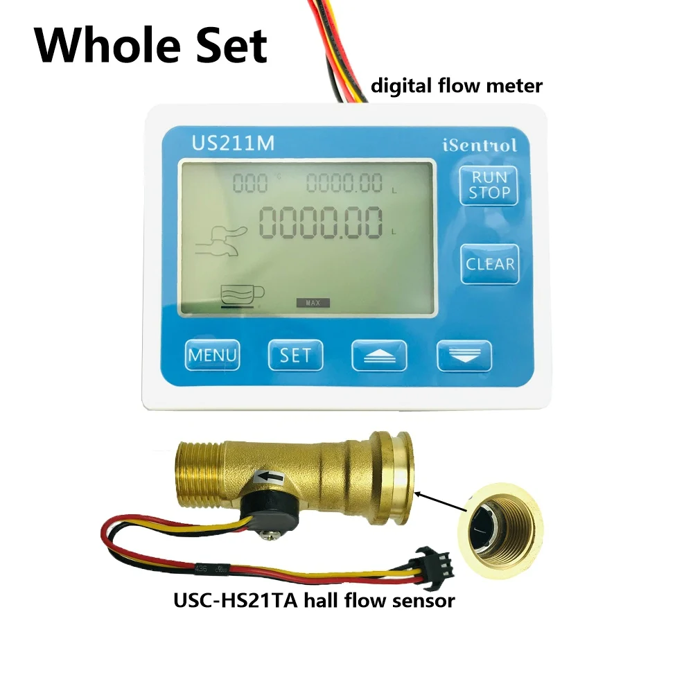 

US211M Water Flow Meter Hall Water Flow Sensor Reader with Brass USC-HS21TA 1-30L/min hall water flowmeter