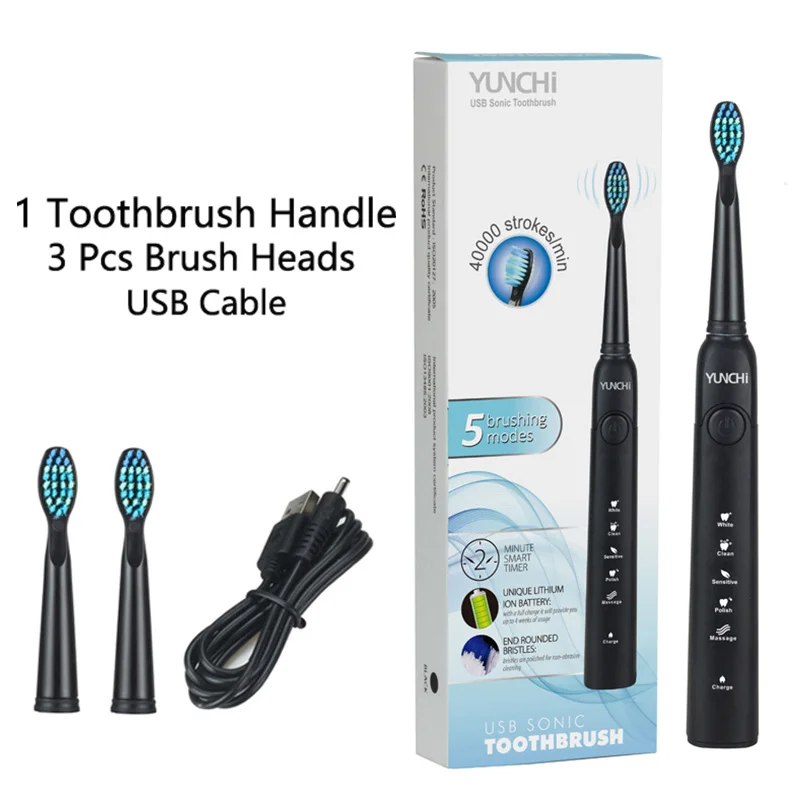 

Yunchi Electric Toothbrush Ultrasonic Brush Replaceable Brush Heads USB Rechargeable Whitening Teeth Brush Heads Toothbrush