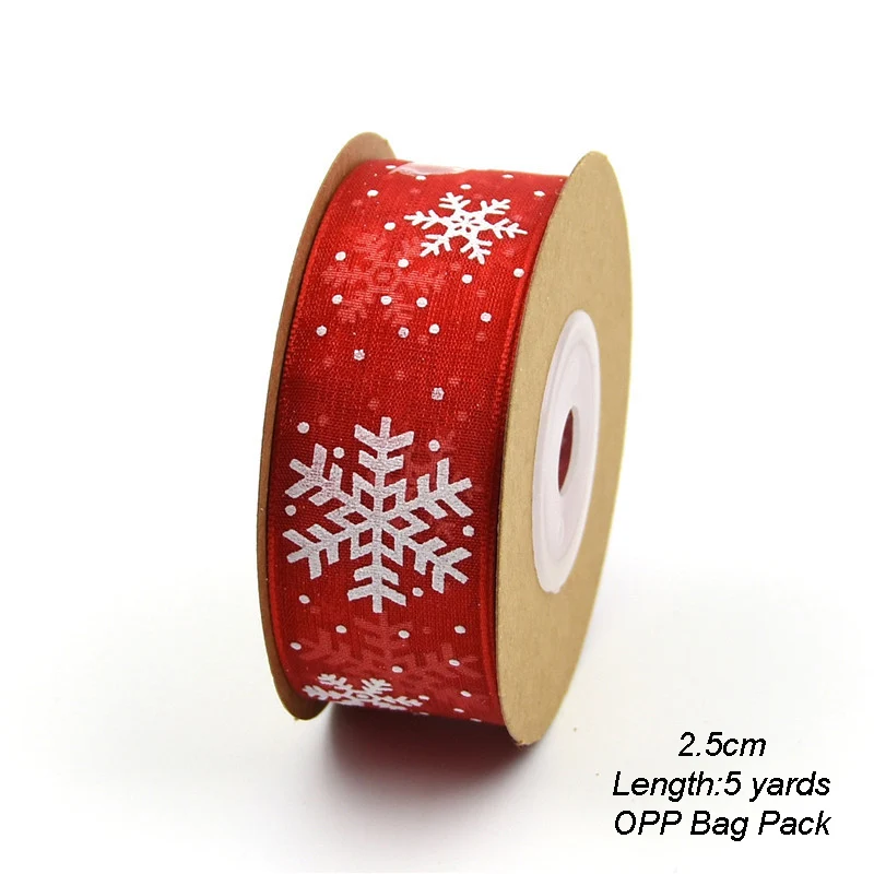 Red 2.5cm 5Yards 5 ярдов 1 см/2,5 см рождественские украшения для дома Снежинка ленты Сделай Сам новогодние подарки для обертывания коробок украшения Рождественские вечерние украшения - Цвет: Red 2.5cm 5Yards