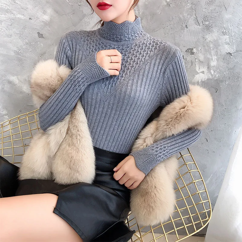 Свитер для женщин и зимы новая коллекция 2021 года Облегающая рубашка с широкими