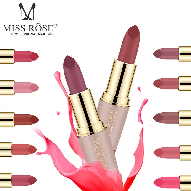 Косметика Miss Rose матовая и долговечная Бархатная Золотая туба помад |