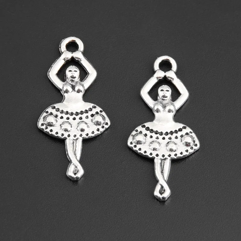 Кулон «Балерина» для изготовления украшений, 28x13 мм, 50 шт., серебристый, подвески для девушки