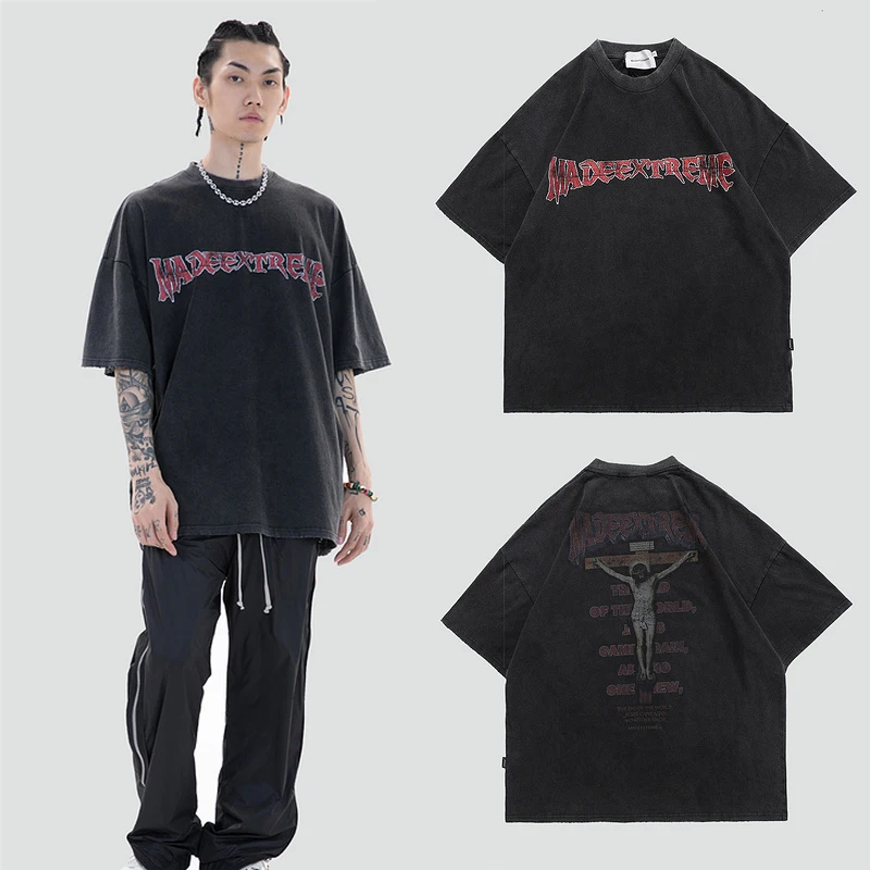 

Mens Jesus Christ Cross Print tShirt Unisex Hiphop Short Sleeve Shirts 2021 Summer O-Neck Oversize Couple T shirt 100%Cotton Top
