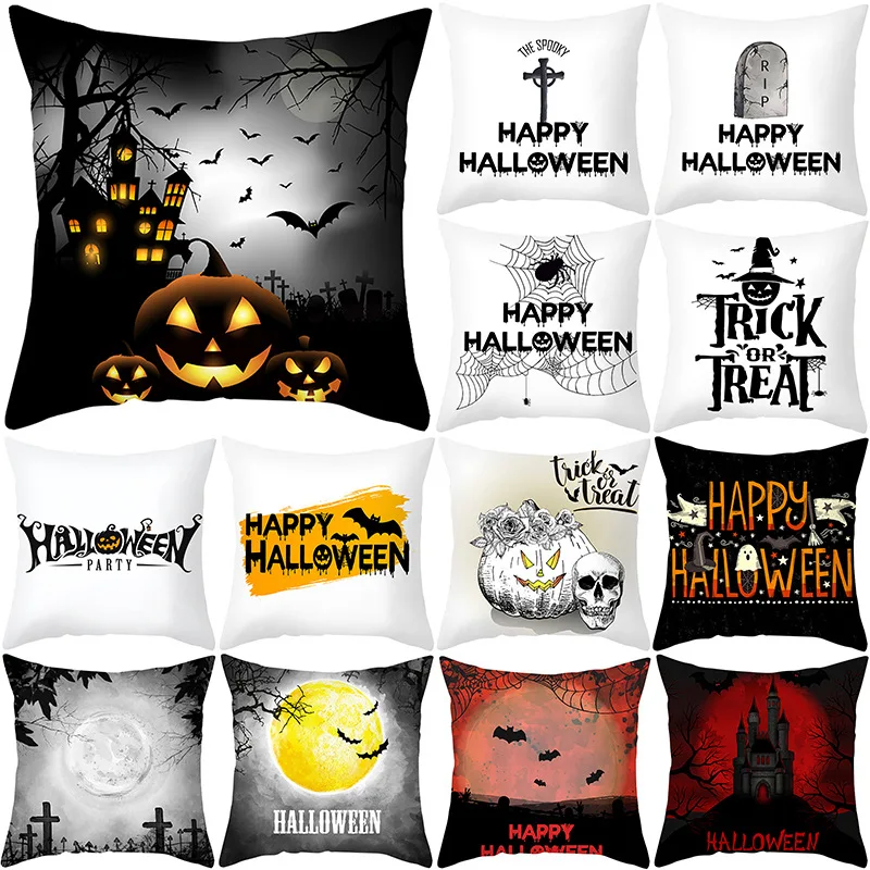

Halloween Pillowcase 45x45 CM Throw Pillow Cover Home Pillowcase Office Decorative Black Letters Cushion Cover