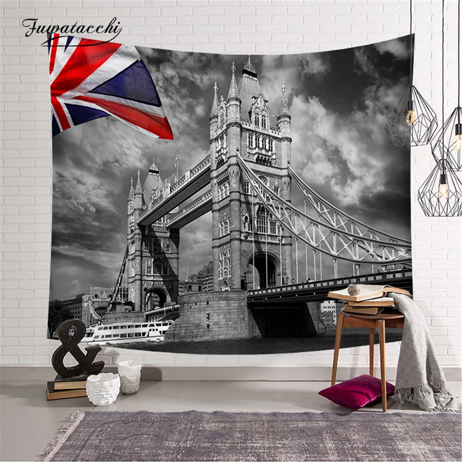 

Fuwatacchi Industrial London Tapestry Wall Hanging Personality Red Bus Telephone Booth Wall Cloth Tapestries Wall Background