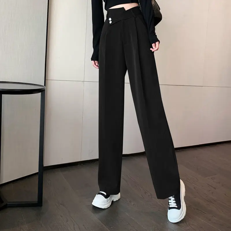 

Design sense high waist suit pants women's drop sense wide leg pants spring and autumn 2021 new loose and thin grey casual pants