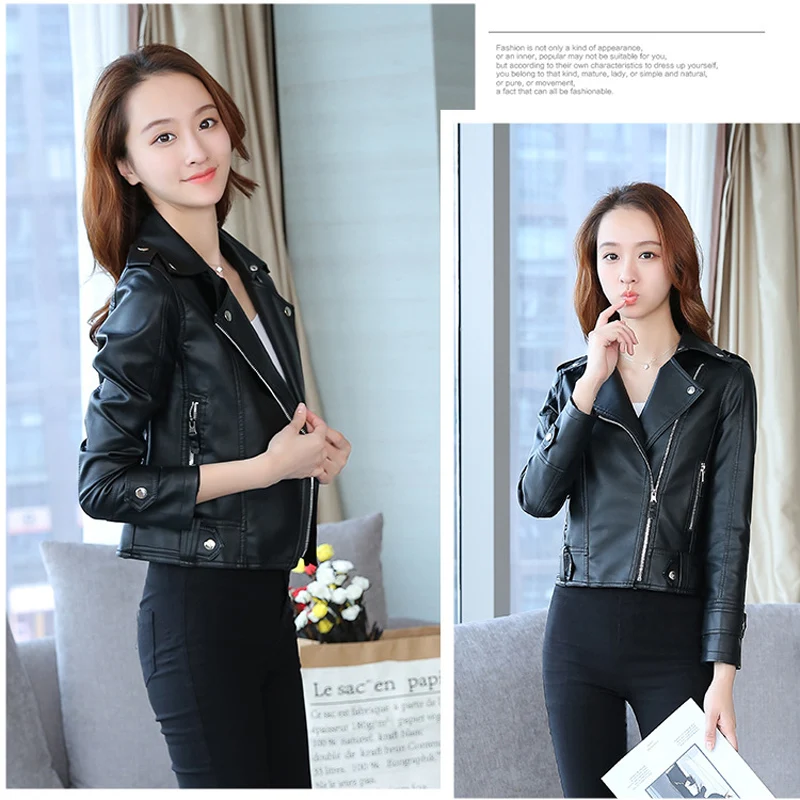 Куртка Sungtin Женская облегающая из искусственной кожи модный Байкерский