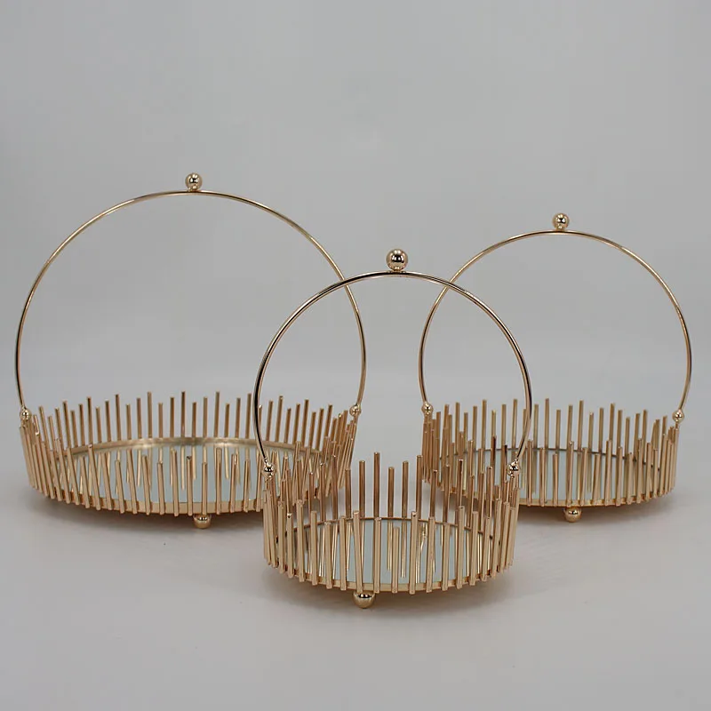 Винтажный Европейский стеклянный металлический поднос для хранения Золотой