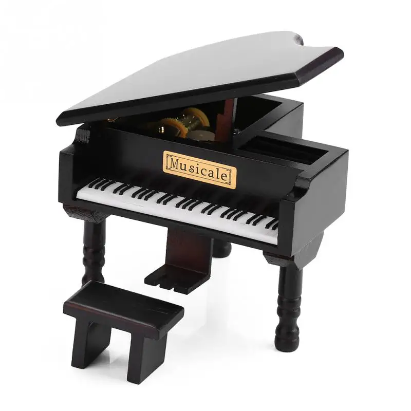 Wooded Music Box Windup Piano Grand Shaped with Small Stool Chrismas Gift Birthday Present for Friend | Дом и сад