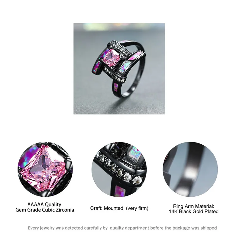 

Elegant Pink Zircon Square Stone Wedding Ring Charming Purple Fire Opal Engagement Rings For Women Men Black Gold Bridal Jewelry