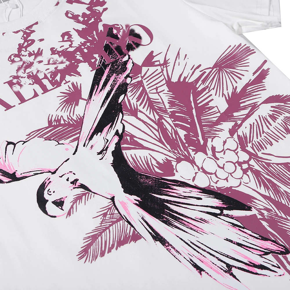 

High quality spring and summer men's brand animal bird print letter round neck short sleeve casual T-shirt