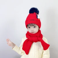 2pcsset kids autumn winter cute cat beach hat scarf girl letter knitted hat 2021 new knitted thickened lining warm suit