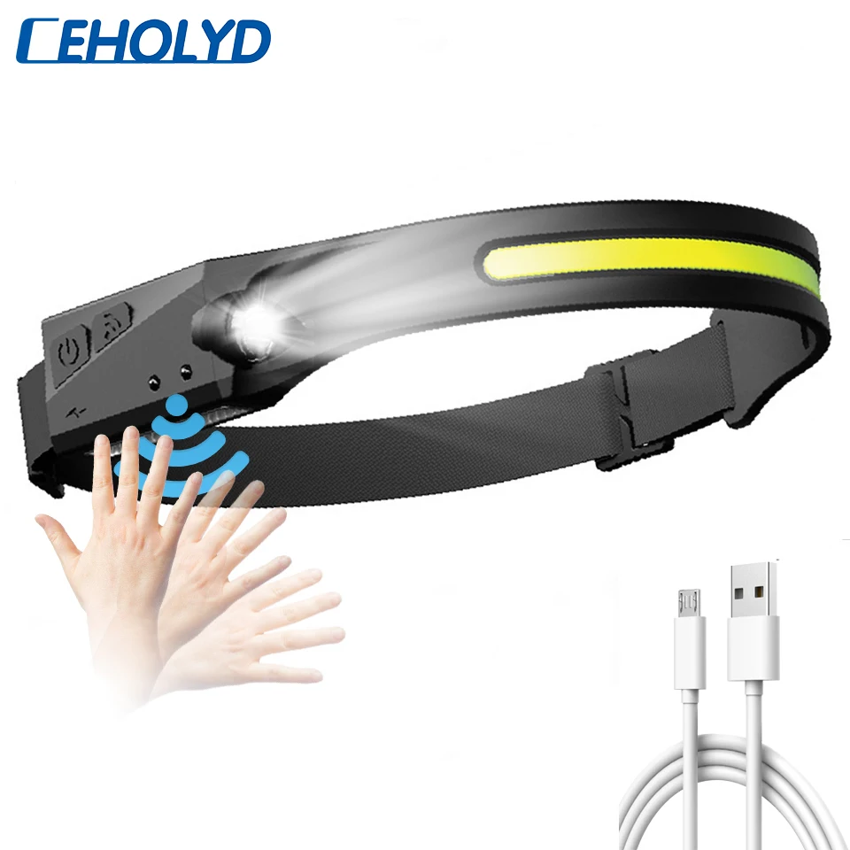 

Налобный фонарь с датчиком, светодиодный головной фонарь со встроенным аккумулятором и зарядкой по USB, 5 режимов освещения, рабочий светильн...