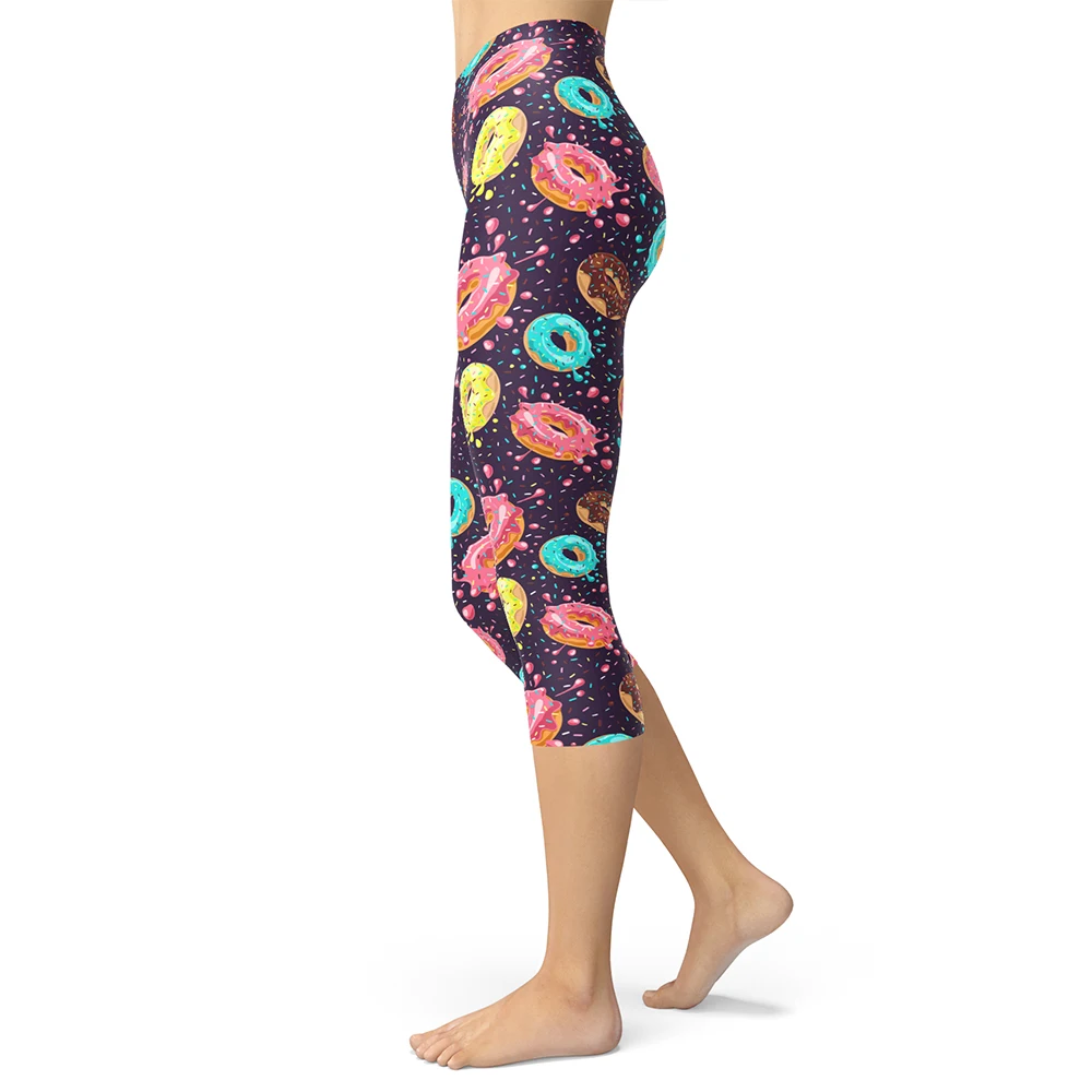 

Sweet Printed Capris for Women Girls Doughnut Pattern Stretch Fitness Leggings Female Brushed Buttery Soft Elastic Skinny Pants