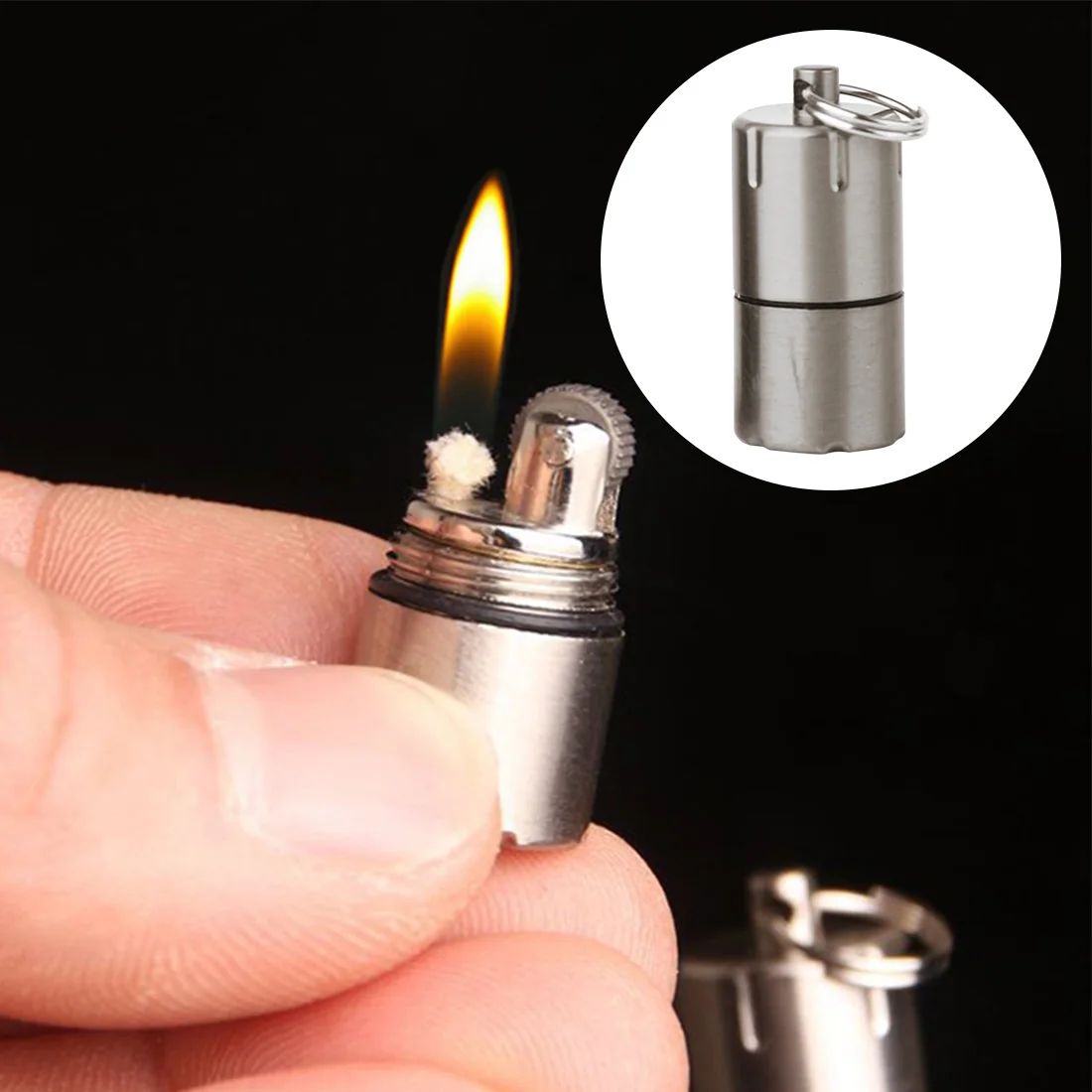 

Mini Compact Kerosene Lighter Capsule Gasoline Lighter Inflated Key Chain Lighter Grinding Petrol Wheel Lighter Outdoor Tools