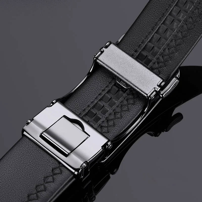 WilliamPolo Belt men's automatic buckle leather belt men's fashion geometric youth pure leather belt