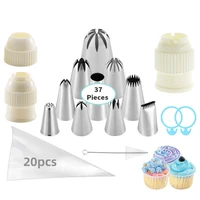 37pcs stainless steel nozzle diy cake decorating tip set converter with box bag icing piping cream cookie baking decor tools