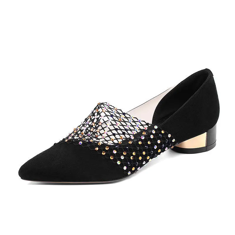 

comemore 2021 New Shoes Woman Summer Fashion crystal Lace Dress Shoes Womens High Heels Sandals Square Heeled Pumps Ladies Shoes