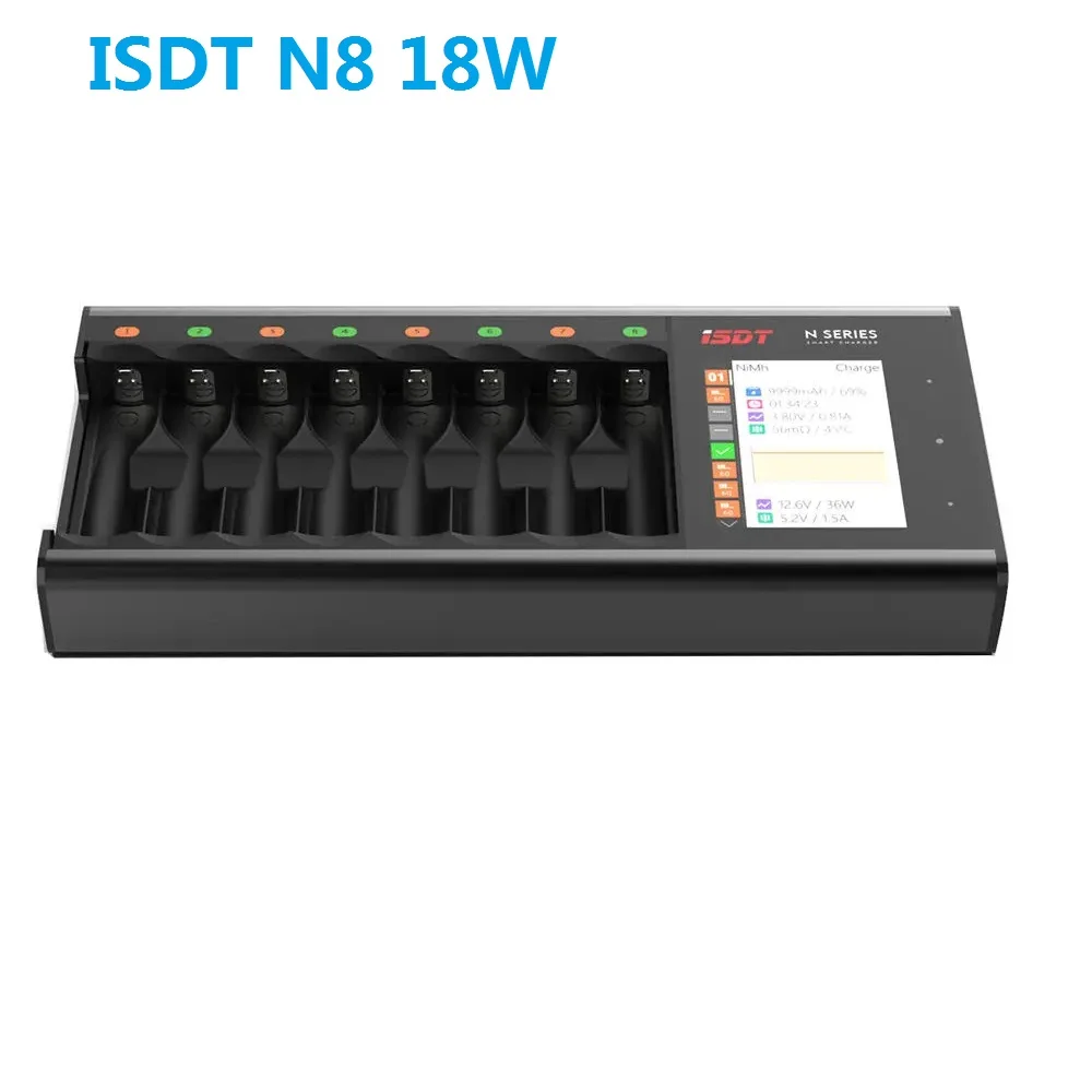 

ISDT N8 18W 1.5A 8 Slots LCD AA/AAA Battery Quick Charger for LiIon LiHv Life NiMh Nicd Nizn