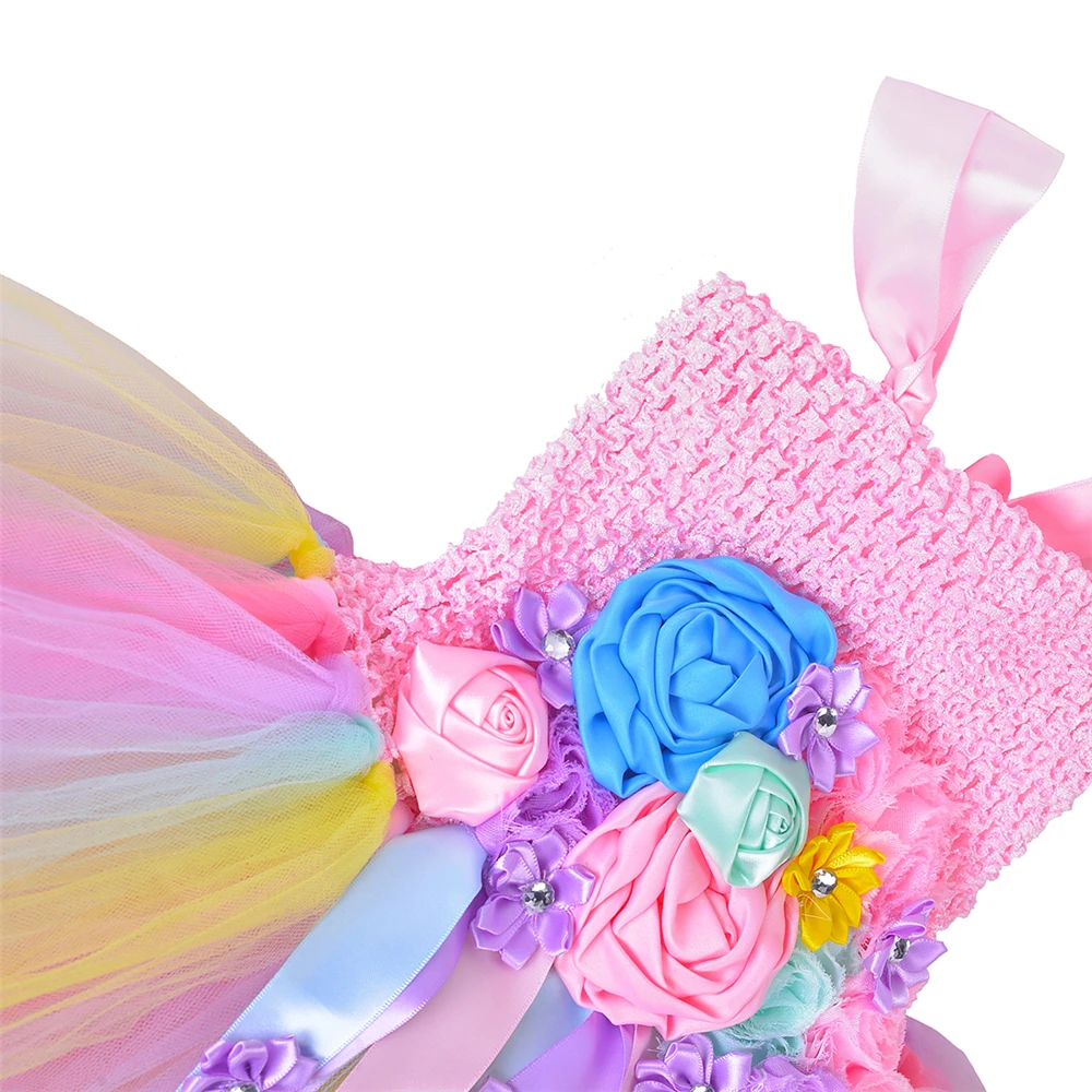 1 Set Girls Unicorn Tutu Dress Outfit Pink Pastel Flowers Birthday Party for Kids Girl Halloween Carnival Costume | Детская одежда и