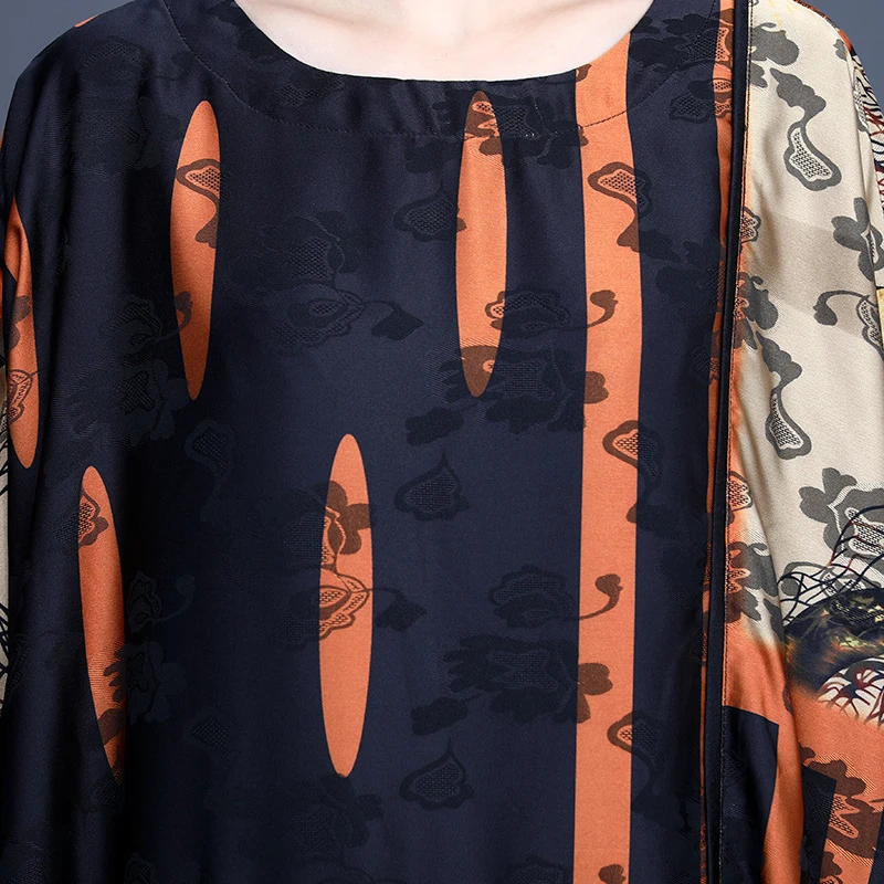 

SeeBeautiful Vintage Printed Large Size Dress O Neck Short Sleeve Pockets Patchwork Hit Color New Fashion Summer 2021 Woman E521