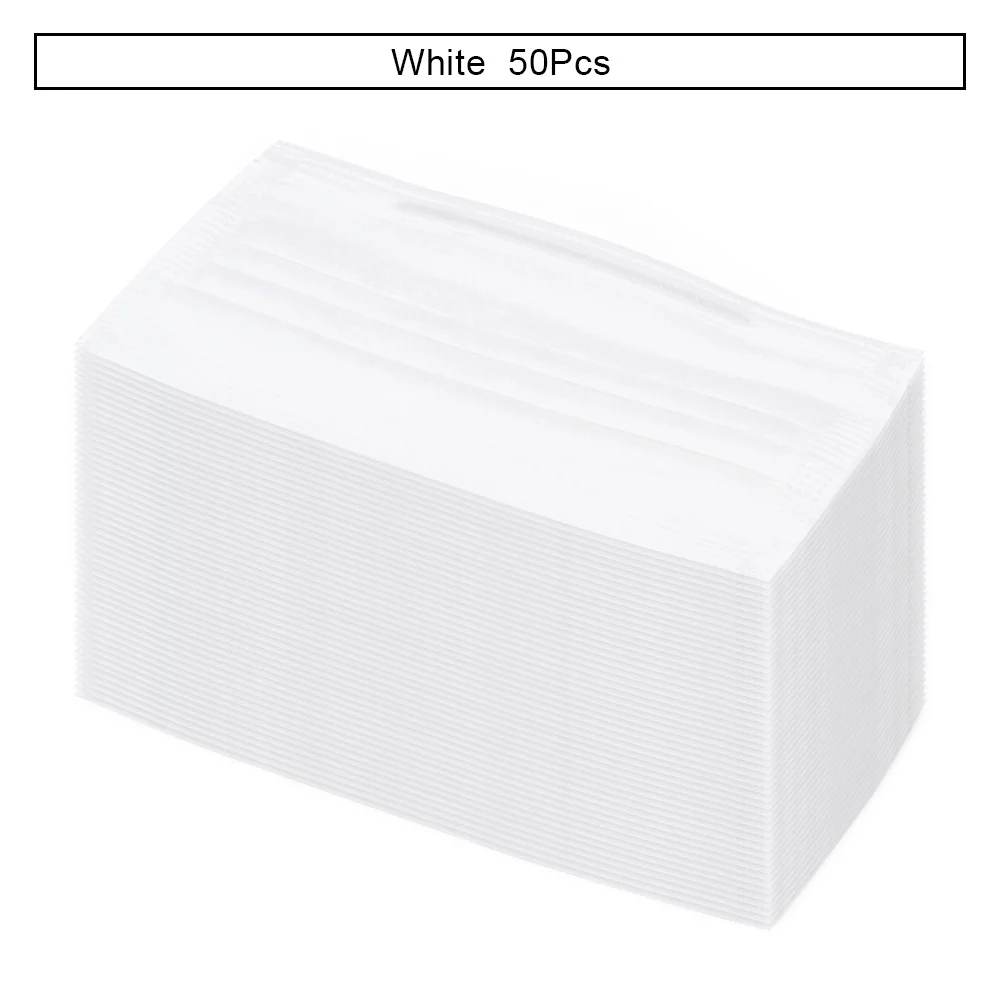 White 50Pcs 100 шт./упак. Анти-пыль ветрозащитный одноразовые маски для лица 3 слоя ресницы медицинский стоматологический ушной уход за кожей лица хирургические нетканые маски для удаления пыли - Цвет: White 50Pcs