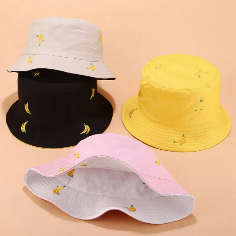 Панама женская двусторонняя с вышивкой фруктов хлопковая шляпа в стиле хип хоп