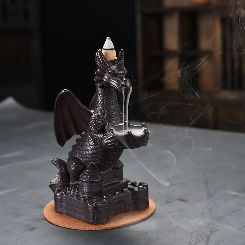

With 20cones Ceramic Backflow Dragon Incense Burner Creative Home Decor Dragon Censer Smoke Waterfall Incense Sticks Holder
