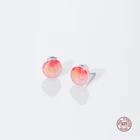 LKO Настоящее серебро 925 пробы иглы сладкий смолы фрукты персик серьги-гвоздики для женщин девушка ювелирные изделия милые ушные шпильки аксессуары