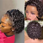 180% короткий кудрявый парик с изображением Пикси 13х1 волосы на линии фронта шнурка человеческие волосы парики индийские предварительно собранные человеческие волосы Wis для женщин человеческие волосы