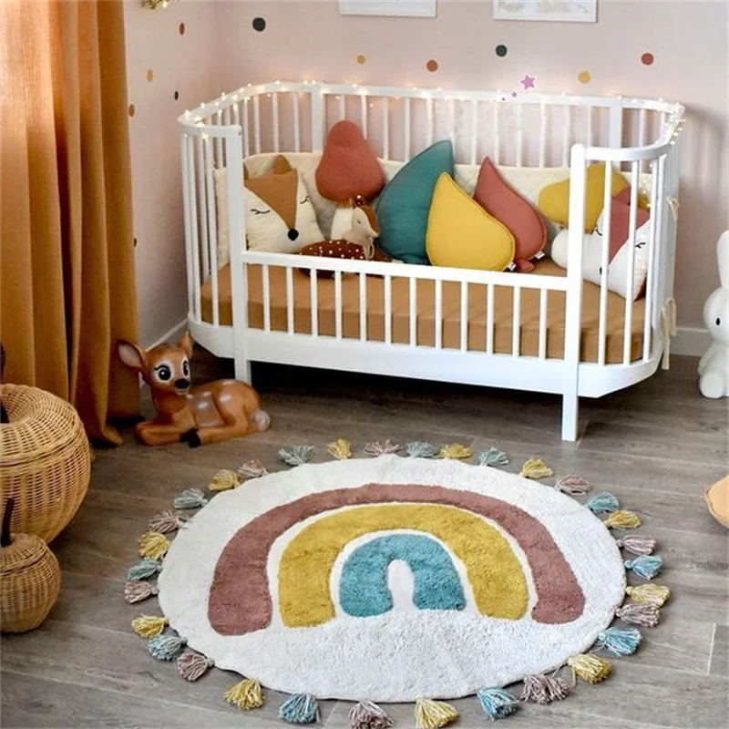 rainbow tassel rugs kids room floor carpet thick girl boy room rugs anti slip mat bedroom bedside children game crawling mat free global shipping
