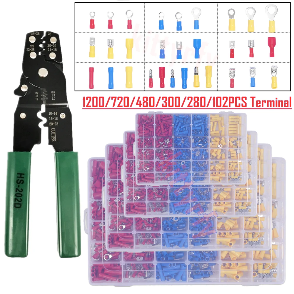 

1200/480/280PCS Insulated Cable Connector Electrical Wire Crimp Spade Butt Ring Fork Set Ring Lugs Rolled Terminals Assorted Kit