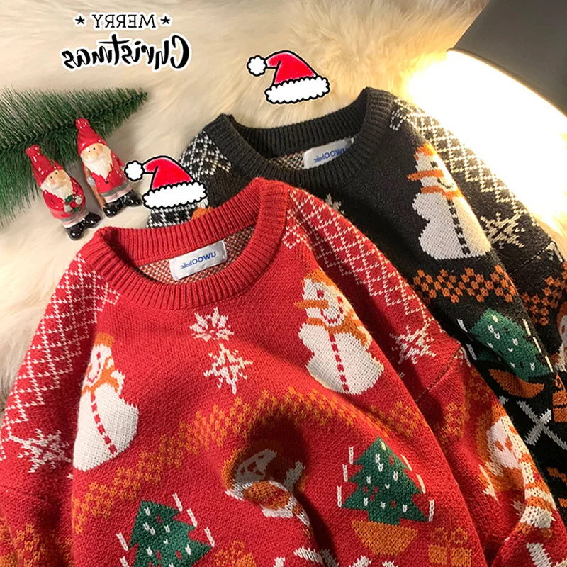 

Women Autumn Winter Christmas Sweater Ladies Knitted Jumper Pullover Women Snowflake printLoose leisure and lazy Sweaters 2021