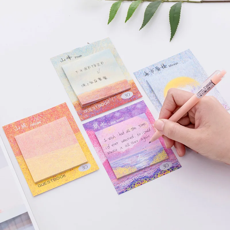 20 Pcs Memo Pads Korean Stationery Creative Painted Oil Painting Sticky Simple Color Tearable Message Note Student N Times Post
