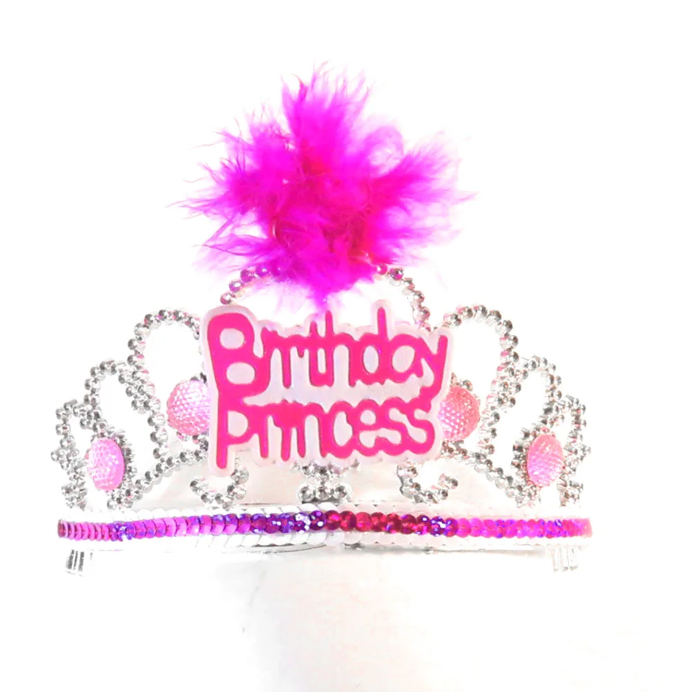 

2021 new design sequin mini fedora hat on hair clips Glitter birthday princess tiara happy birthday novelties feather favor
