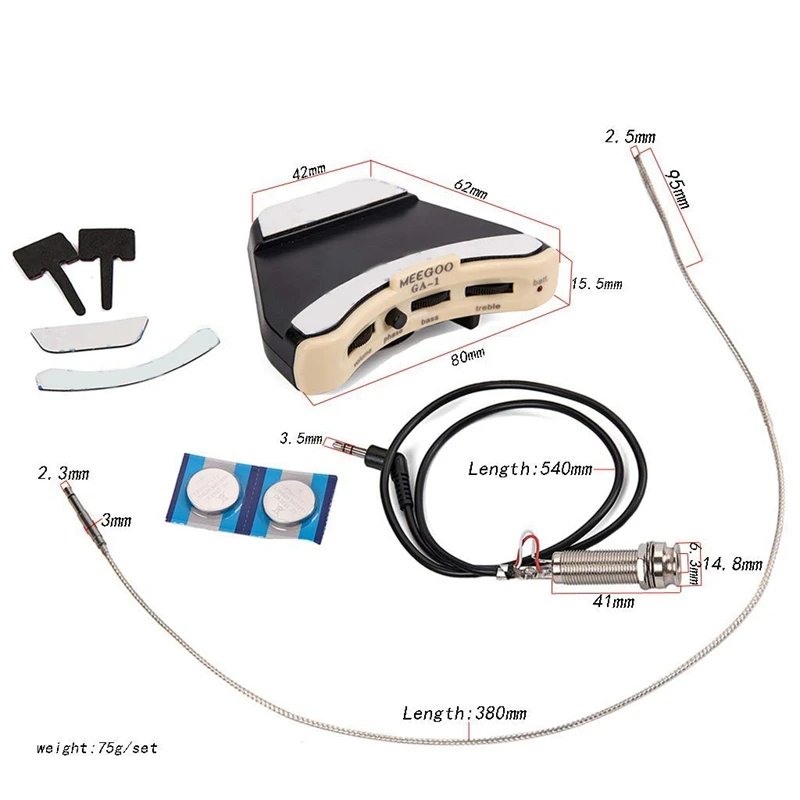 Акустическая гитара звуковое отверстие Preamp Piezo 3 Band Pickup Eq с микрофоном|Детали и
